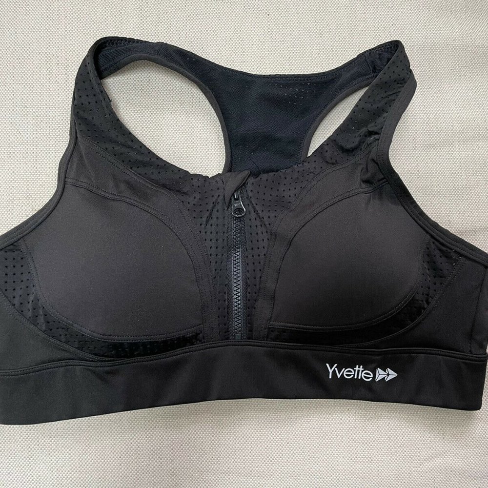 Yvette Sports Support Bra 36 A-C Zip Black